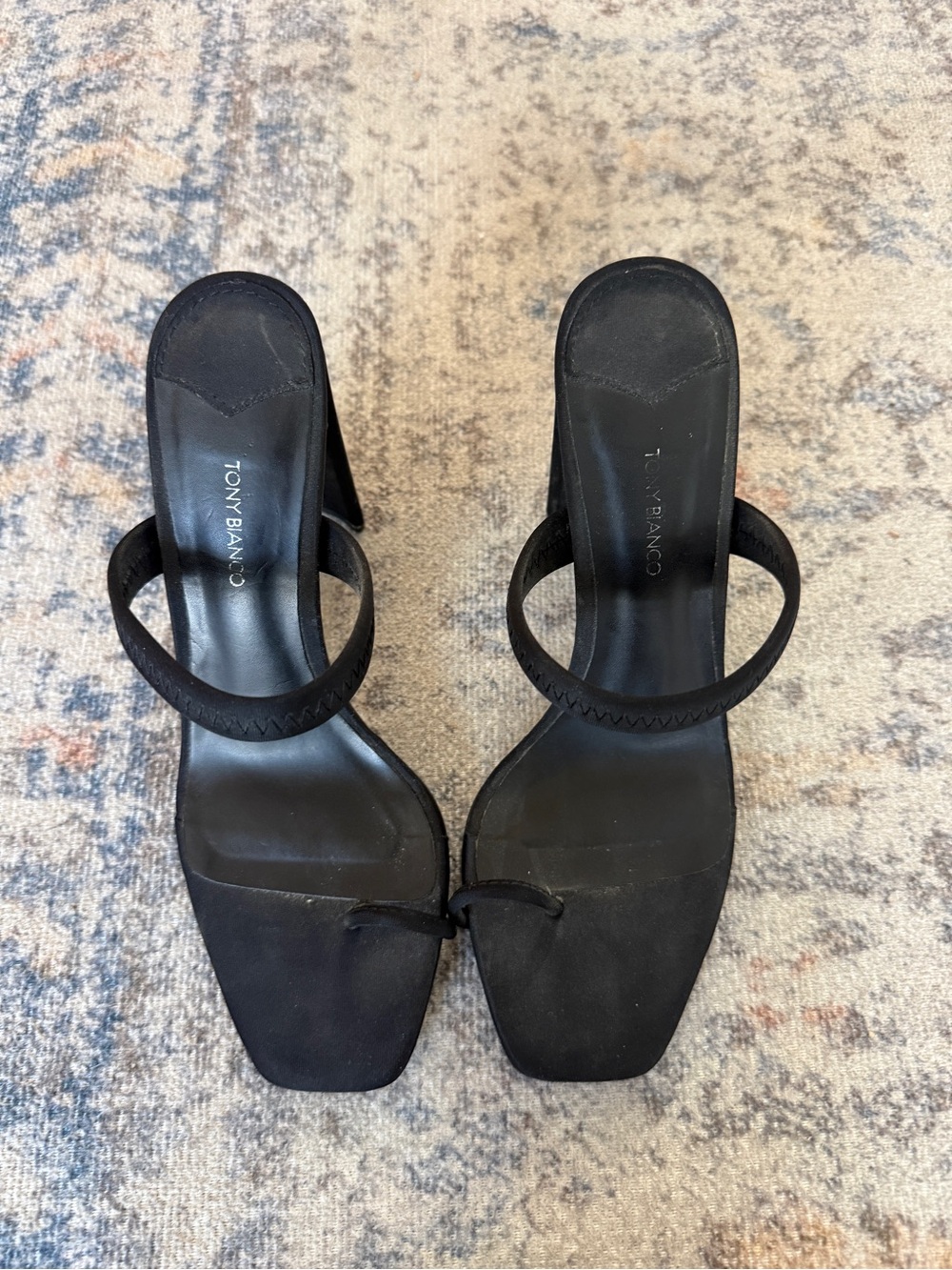 Tony Bianco Black Square Toe Strap Heels